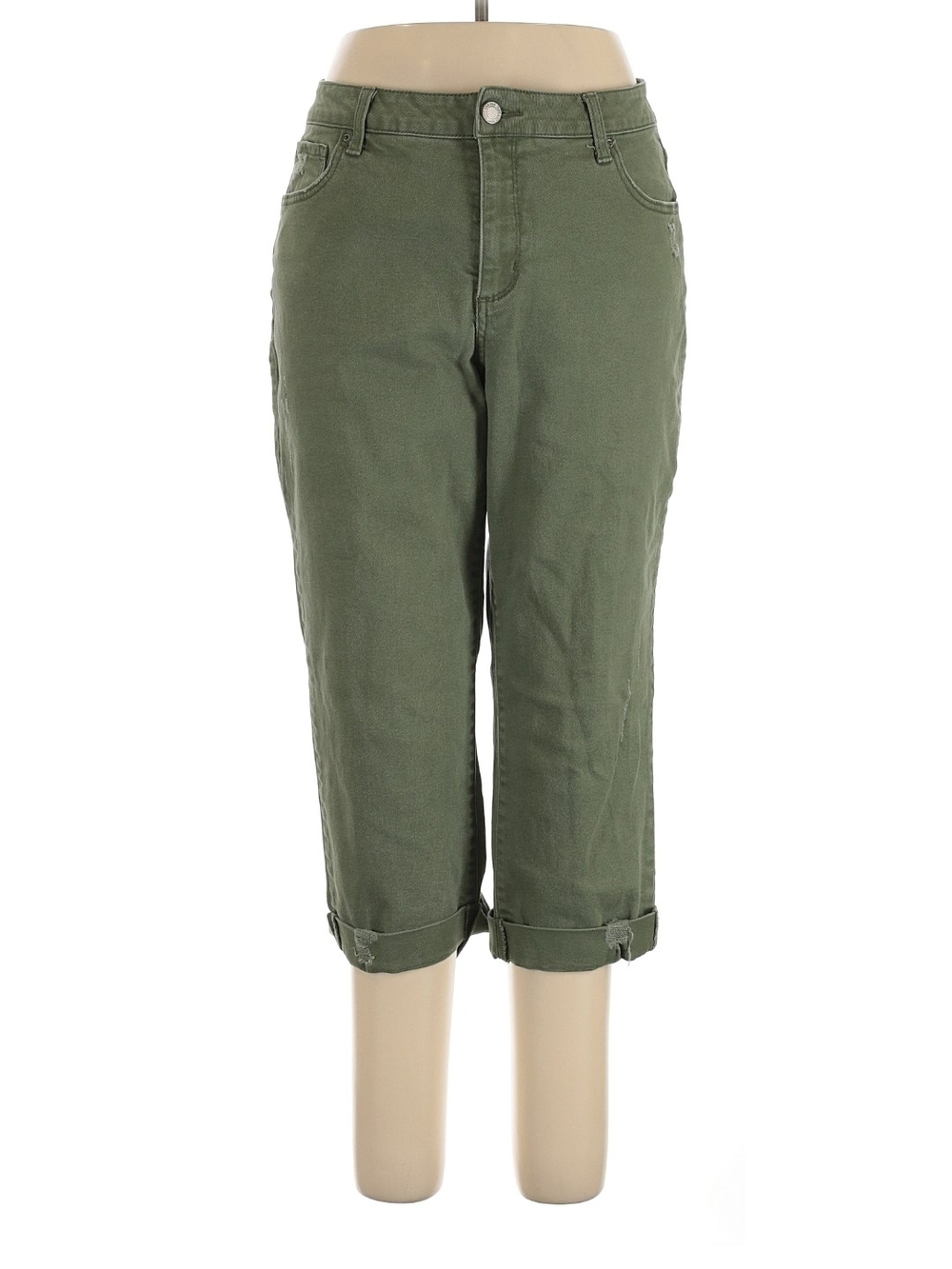 Time and Tru Olive Green Cropped Rolled-Hem Jeans